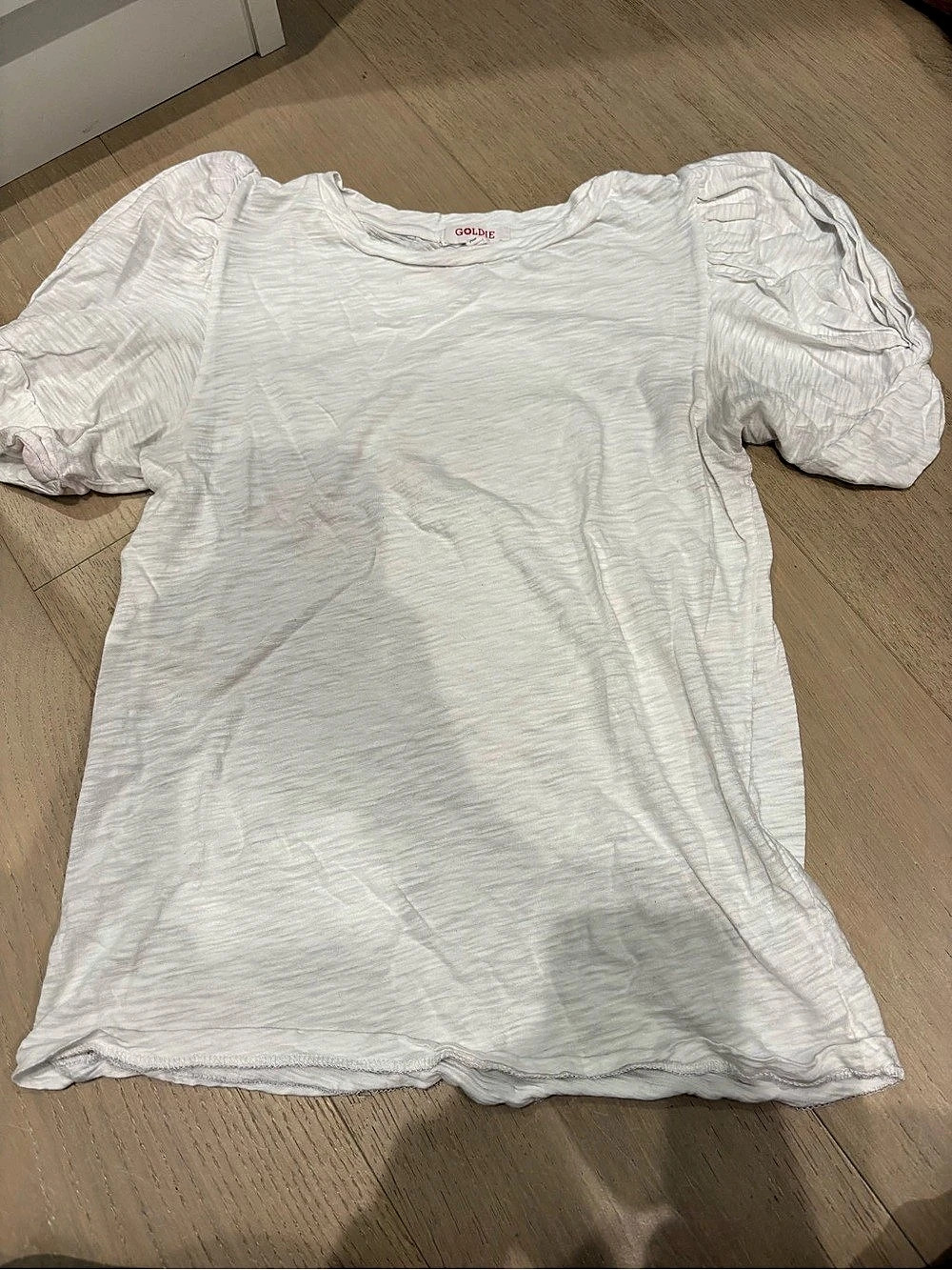 Goldie Short Sleeve Puff Sleeve Top in White Size XS